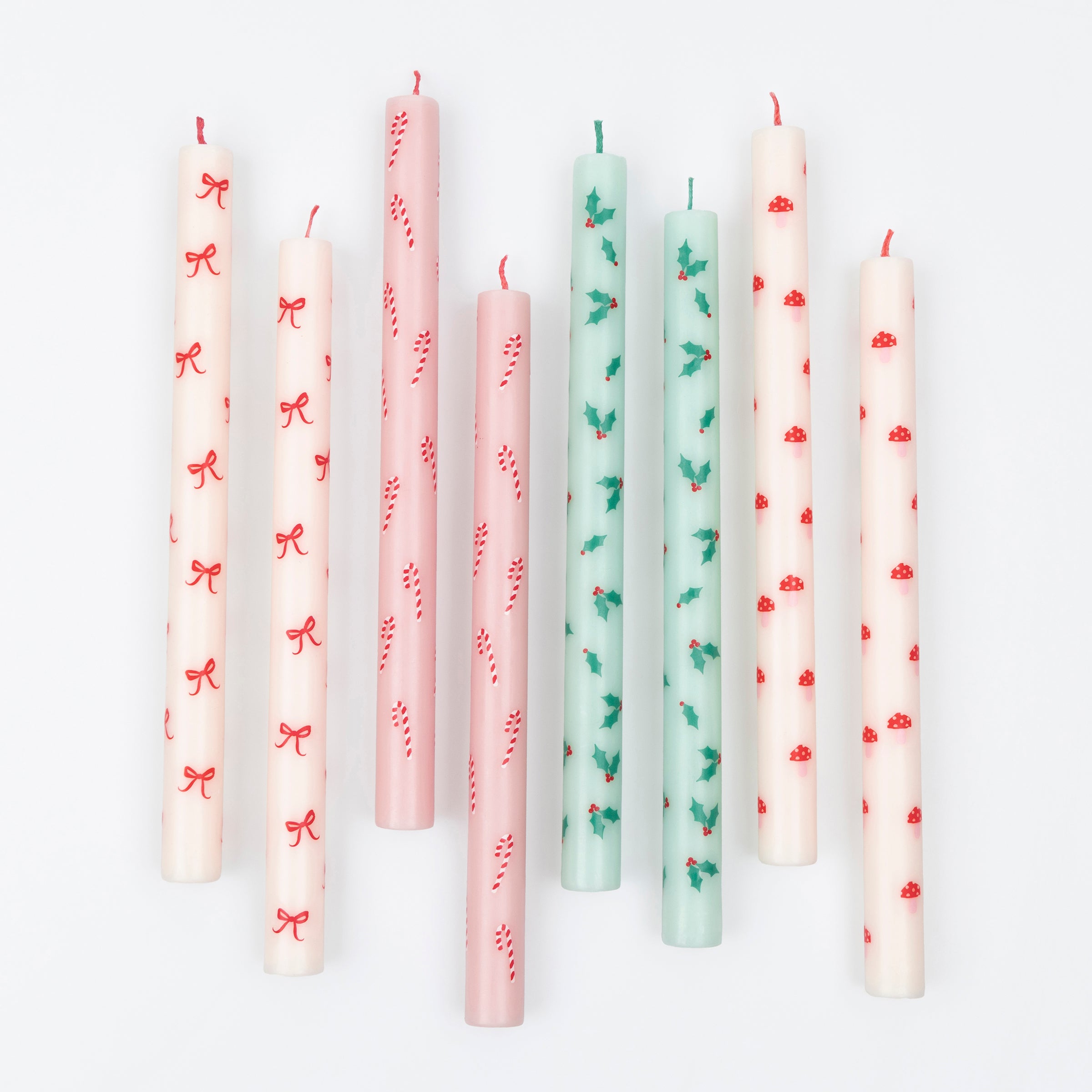 Festive Patterned Table Candles, Set of 8